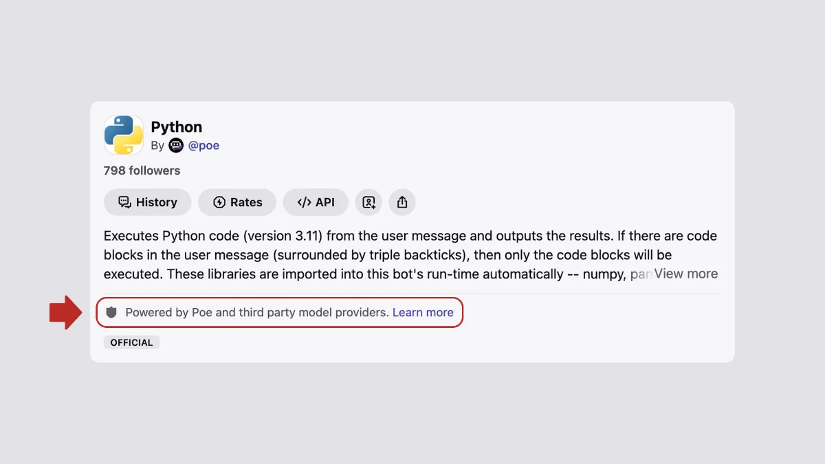 Bot info card showing the privacy shield icon